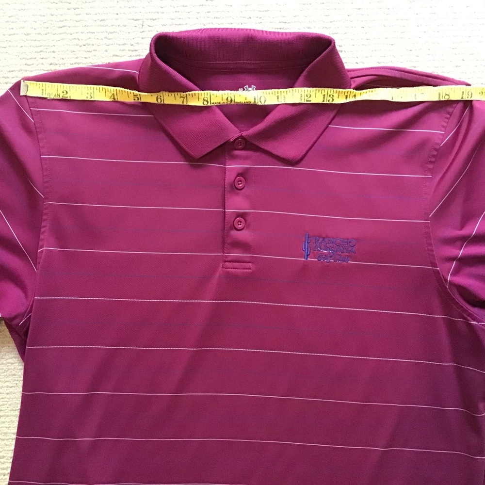 UA Men's Burgundy Striped Polo - Picture 6 of 8